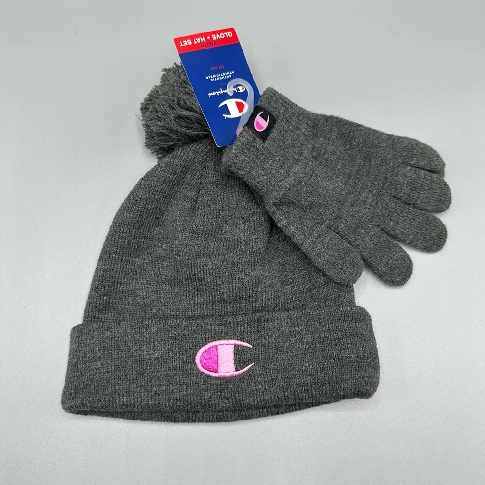 Champion Winter Kid Girls Hat Gloves Set One Size Dark Gray